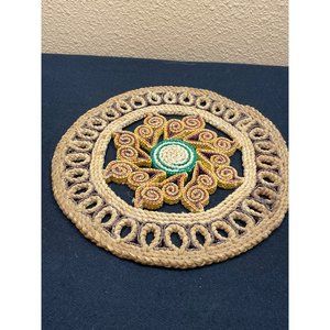 Vintage Raffia Straw Wicker Woven Trivet 9" Round